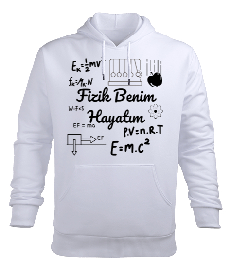 Tisho - Fizik Benim Hayatım - Fizik Öğretmeni ve Formüller Beyaz Erkek Kapüşonlu Hoodie Sweatshirt