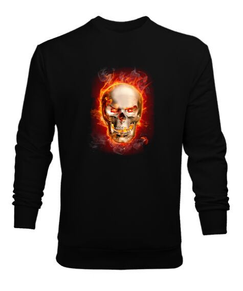 Tisho - Flame Skull Siyah Erkek Sweatshirt