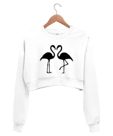 Tisho - Flamingo desenli Kadın Crop Sweatshirt