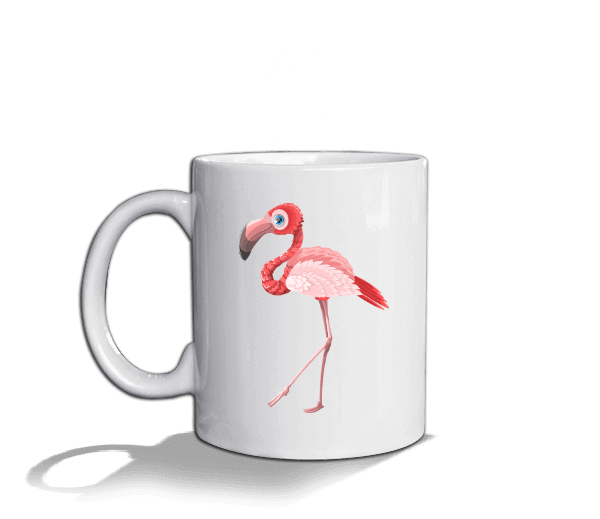 Tisho - Flamingo Desenli Kupa Beyaz Beyaz Kupa Bardak