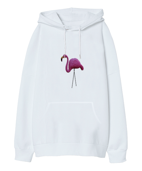 Tisho - Flamingo desenli Oversize Unisex Kapüşonlu Sweatshirt