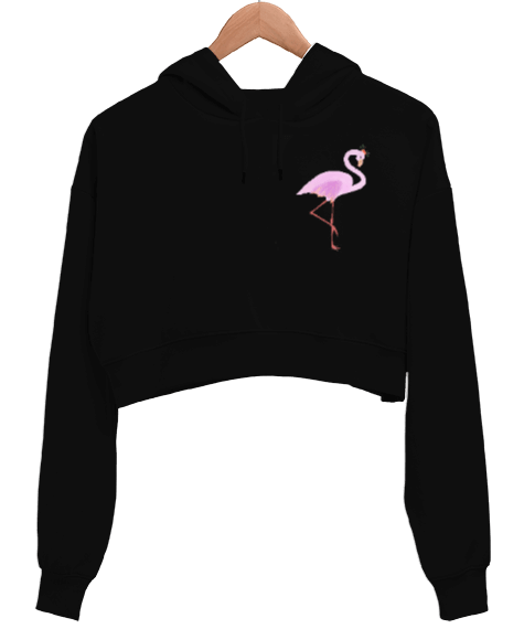 Tisho - Flamingo illüstrasyon Kadın Crop Hoodie Kapüşonlu Sweatshirt
