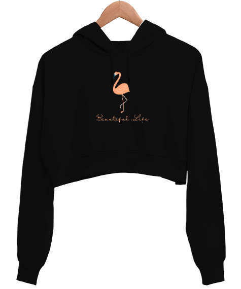 Tisho - Flamingo Kadın Crop Hoodie Kapüşonlu Sweatshirt