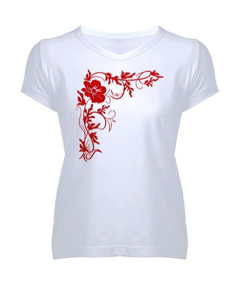 Tisho - Flora desen Kadın V Yaka Tişört