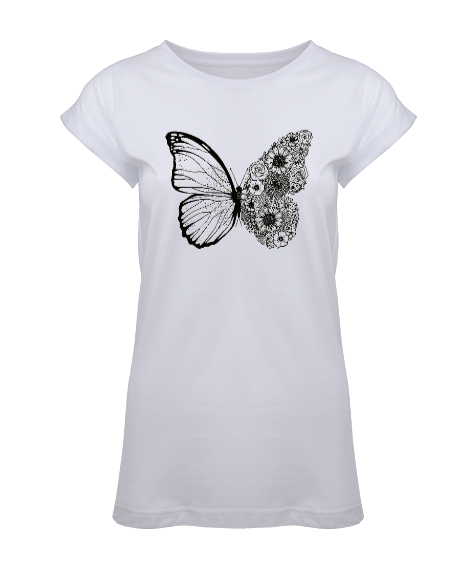 Tisho - Floral Butterfly - Kelebek Beyaz Kadın Tunik