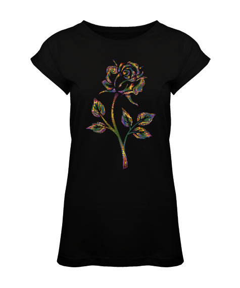 Tisho - Floral Rose - Renkli Gül Siyah Kadın Tunik