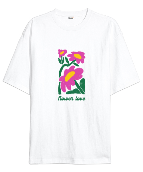 Tisho - Flower Beyaz Oversize Unisex Tişört