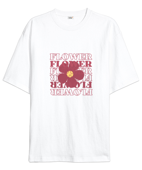 Tisho - Flower Beyaz Oversize Unisex Tişört