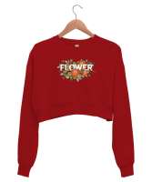 Flower - Çiçek- Güller Kırmızı Kadın Crop Sweatshirt - Tisho