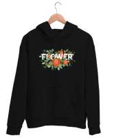 Flower - Çiçek- Güller Siyah Unisex Kapşonlu Sweatshirt - Tisho