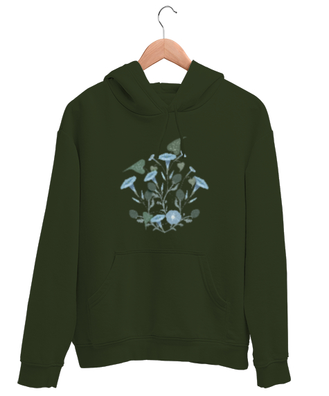 Tisho - Flower Haki Yeşili Unisex Kapşonlu Sweatshirt