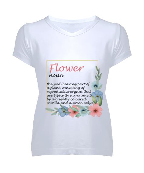 Tisho - Flower Noun Beyaz Kadın V Yaka Tişört