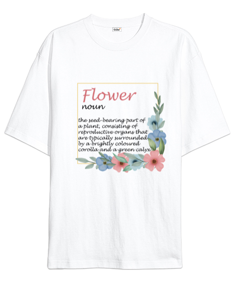 Tisho - Flower Noun Beyaz Oversize Unisex Tişört