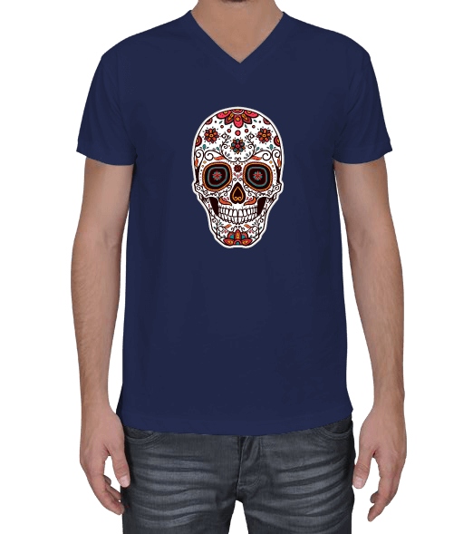 Tisho - Flower Skull Erkek Basic V Yaka
