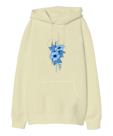 Tisho - Flowers And Lines Oversize Unisex Kapüşonlu Sweatshirt