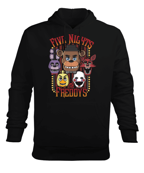 Tisho - FNAF Five Nights At Freddys Baskılı Siyah Erkek Kapüşonlu Hoodie Sweatshirt