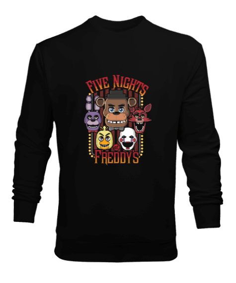 Tisho - FNAF Five Nights At Freddys Baskılı Siyah Erkek Sweatshirt