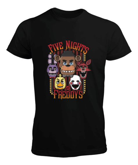 Tisho - FNAF Five Nights At Freddys Baskılı Siyah Erkek Tişört