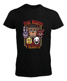 Tisho - FNAF Five Nights At Freddys Baskılı Siyah Erkek Tişört