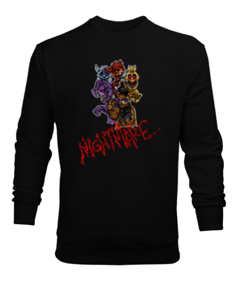 Tisho - Fnaf Five Nights at Freddys Nightmare Siyah Erkek Sweatshirt