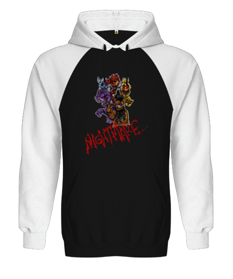 Tisho - Fnaf Five Nights at Freddys Nightmare Siyah/Beyaz Orjinal Reglan Hoodie Unisex Sweatshirt
