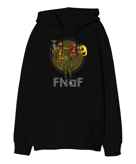 Tisho - Fnaf Five Nights at Freddys Siyah Oversize Unisex Kapüşonlu Sweatshirt