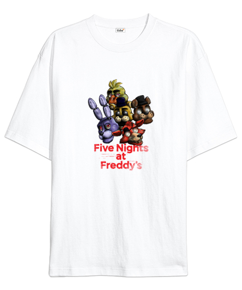 Tisho - Fnaf Five Nights at Freddys V10 Beyaz Oversize Unisex Tişört