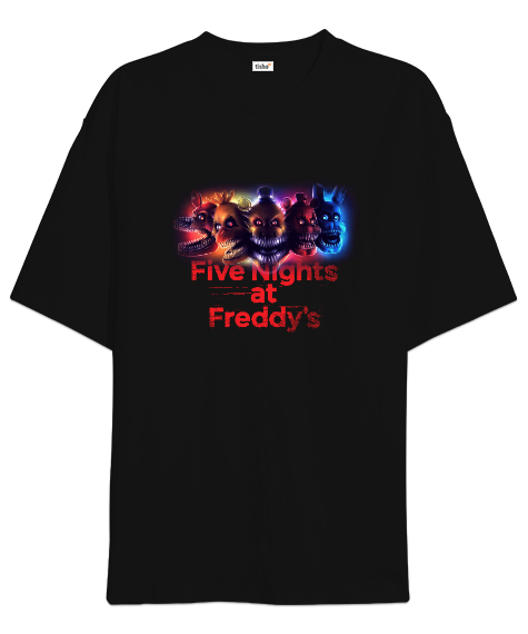 Tisho - Fnaf Five Nights at Freddys V16 Siyah Oversize Unisex Tişört