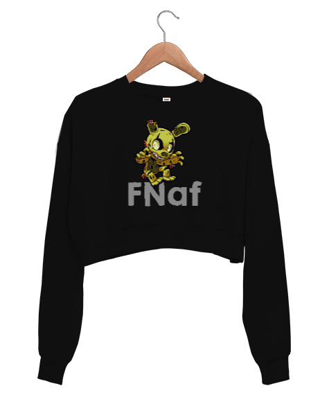 Tisho - Fnaf Five Nights at Freddys V2 Siyah Kadın Crop Sweatshirt