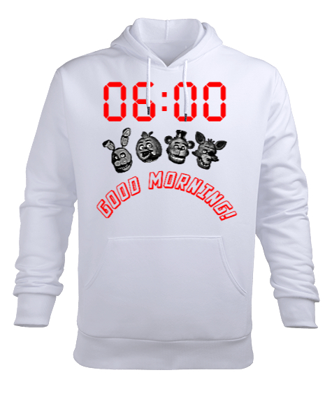Tisho - FNAF Good Morning V1 Beyaz Erkek Kapüşonlu Hoodie Sweatshirt