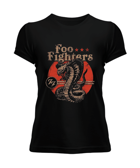 Tisho - Foo Fighters Rock Tasarım Baskılı Siyah Kadın Tişört