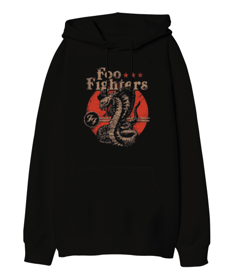 Tisho - Foo Fighters Rock Tasarım Baskılı Siyah Oversize Unisex Kapüşonlu Sweatshirt