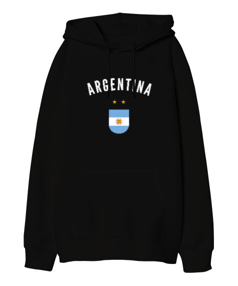Tisho - Football Argentina World Champion Arjantin Dünya Kupası Siyah Oversize Unisex Kapüşonlu Sweatshirt
