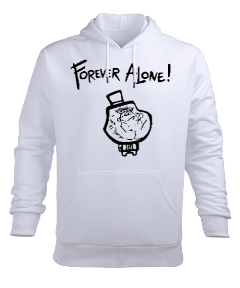 Tisho - Forever Alone Beyaz Erkek Kapüşonlu Hoodie Sweatshirt