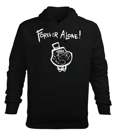 Tisho - Forever Alone Siyah Erkek Kapüşonlu Hoodie Sweatshirt