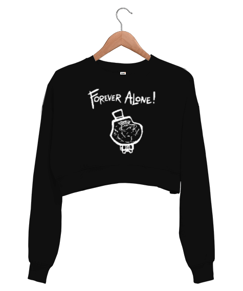 Tisho - Forever Alone Siyah Kadın Crop Sweatshirt