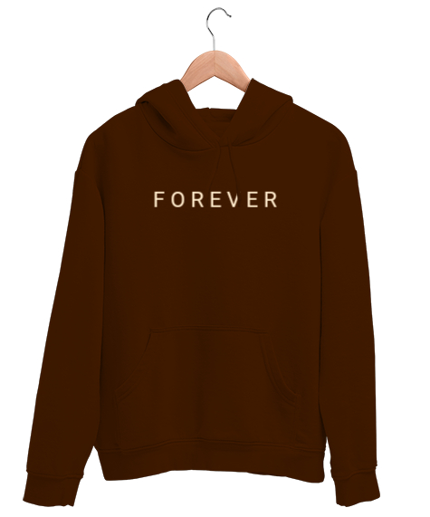 Tisho - Forever yazılı Kahverengi Unisex Kapşonlu Sweatshirt