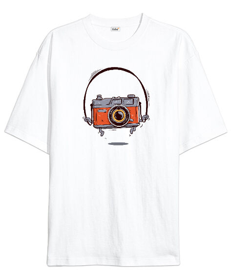 Tisho - Fotoğraf Makinesi Beyaz Oversize Unisex Tişört