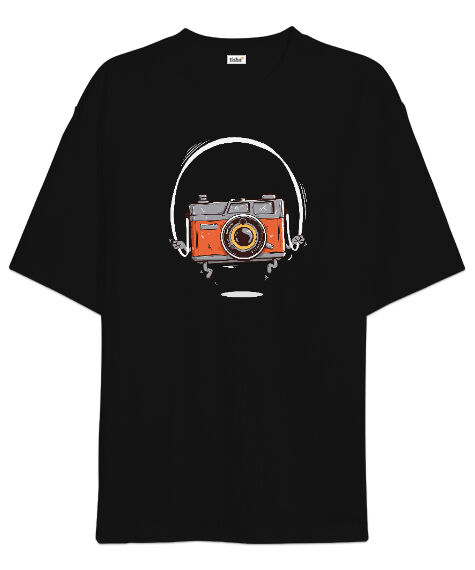 Tisho - Fotoğraf Makinesi Siyah Oversize Unisex Tişört
