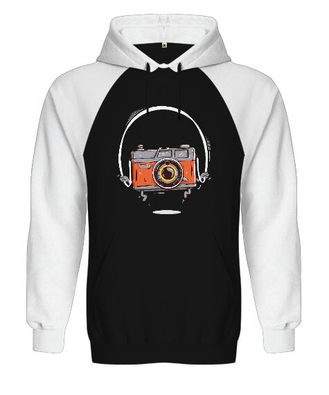 Tisho - Fotoğraf Makinesi Siyah/Beyaz Orjinal Reglan Hoodie Unisex Sweatshirt