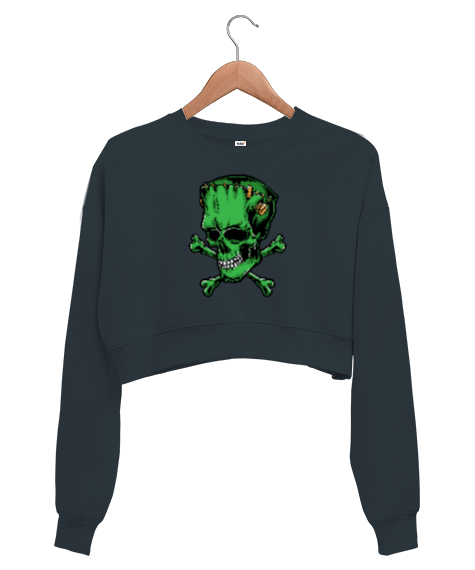 Tisho - Frankenstein Skull - Kafatası Füme Kadın Crop Sweatshirt