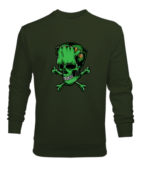 Tisho - Frankenstein Skull - Kafatası Haki Yeşili Erkek Sweatshirt