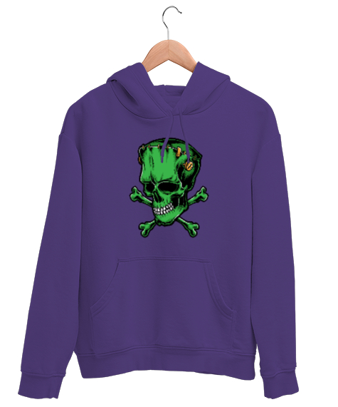 Tisho - Frankenstein Skull - Kafatası Mor Unisex Kapşonlu Sweatshirt