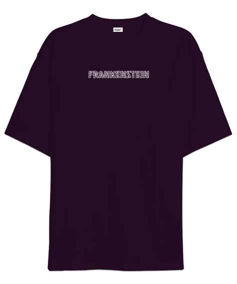 Tisho - Frankenstein Skull - Kafatası Sırt Baskılı Koyu Mor Oversize Unisex Tişört