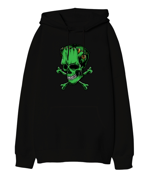 Tisho - Frankenstein Skull - Kafatası Siyah Oversize Unisex Kapüşonlu Sweatshirt