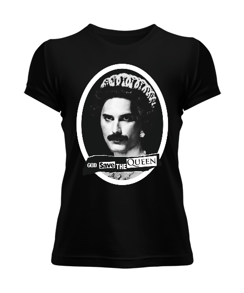 Tisho - Freddie Mercury God Save The Queen Tasarım Baskılı Kadın Tişört