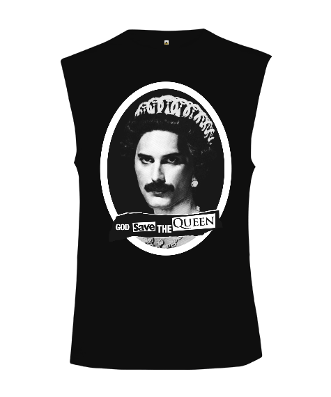 Tisho - Freddie Mercury God Save The Queen Tasarım Baskılı Kesik Kol Unisex Tişört