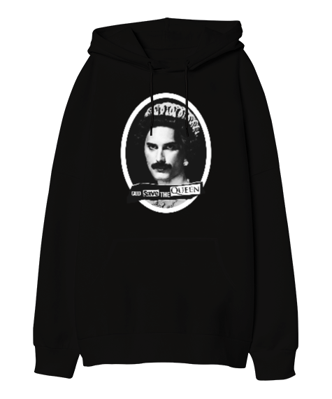 Tisho - Freddie Mercury God Save The Queen Tasarım Baskılı Oversize Unisex Kapüşonlu Sweatshirt