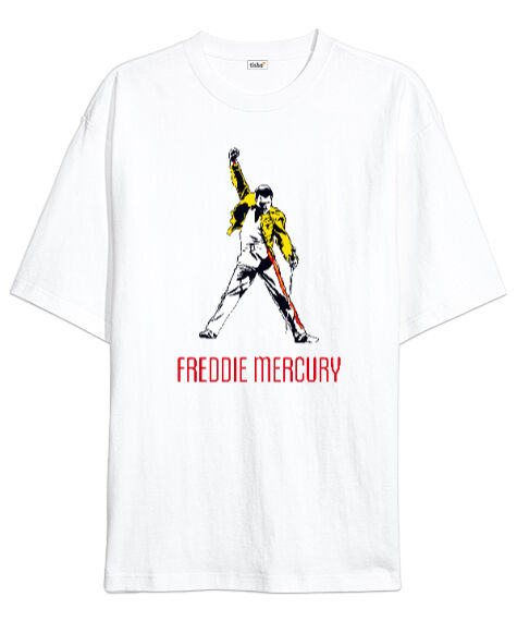 Tisho - Freddie Mercury - Queen- Beyaz Oversize Unisex Tişört