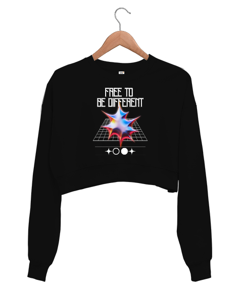 Tisho - Free to be different Siyah Kadın Crop Sweatshirt